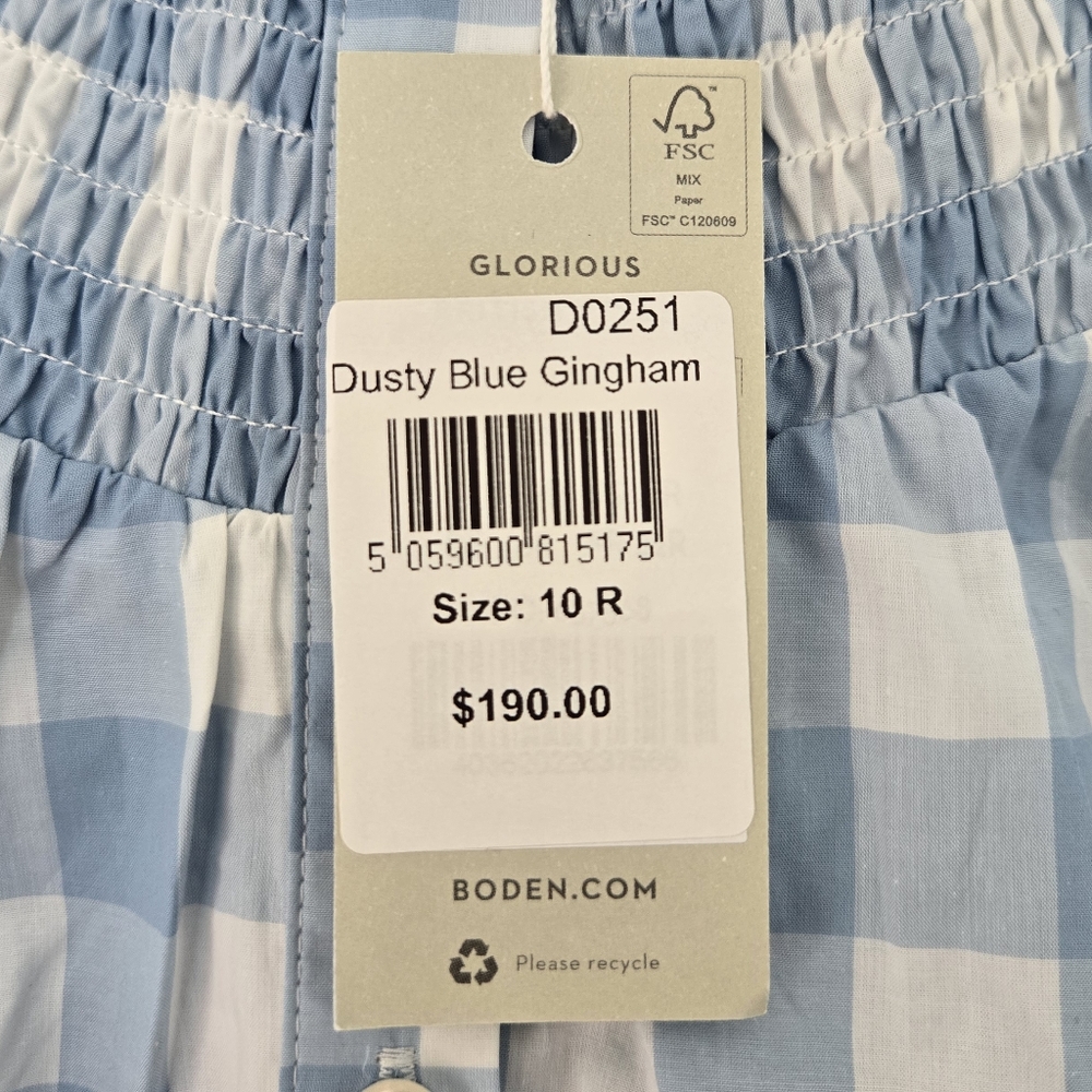 Boden Dusty Blue Gingham Midi Dress Size 10 Cotton Checkered Sundress - Picture 8 of 9